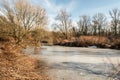 Frozen parapotamon of Odra river near Bohumin city on czech-polish borders Royalty Free Stock Photo