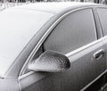 Frozen part of car. Selective focus