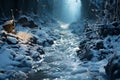 Frozen path Snowy footprints tell tale of hillside climb through cold terrain Royalty Free Stock Photo