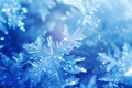 Frozen pattern on winter window. Blue ice winter background, texture blue wallpaper Royalty Free Stock Photo