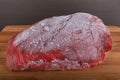 Frozen piece of meat.Close up