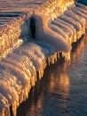 Frozen pier on a river in winter time Royalty Free Stock Photo