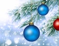 Frozen pine fir with Christmas balls