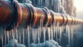 Frozen pipe with icicles hanging down from it Royalty Free Stock Photo