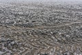 Frozen plowed agricultural field covered with frost Royalty Free Stock Photo