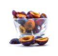 Frozen plum without pit isolated on white background Royalty Free Stock Photo