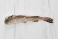 Frozen pollock carcass on wooden table Royalty Free Stock Photo