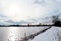 Frozen pond with snow spots