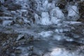 Frozen Pool at the Bottom of Gently Cascading Waterfall Royalty Free Stock Photo