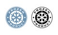 Frozen product vector food package label. Fresh frozen product snowflake icon