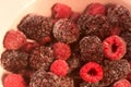 Frozen raspberries and blackberries on plate Royalty Free Stock Photo