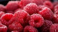 Frozen raspberries close-up shot. Generative AI.