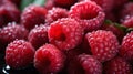Frozen raspberries close-up shot. Generative AI.