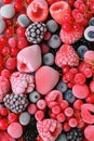 Frozen raspberries, strawberry and blueberries with ice crystals Royalty Free Stock Photo
