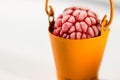 Frozen raspberry berry in a small bucket Royalty Free Stock Photo