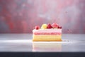 frozen raspberry cheesecake slice with chilled fog effect