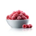 Frozen raspberry in plate on white backgrounds