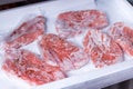 Frozen raw pork neck chops meat steak Royalty Free Stock Photo