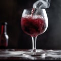 Frozen red wine in a glass, close-up,