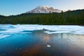 Frozen Reflection Lake and  Mount Rainier at sunrise, Mount Rainier National Park Royalty Free Stock Photo