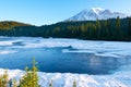 Frozen Reflection Lake and  Mount Rainier at sunrise, Mount Rainier National Park Royalty Free Stock Photo