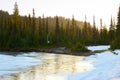 Frozen Reflection Lake at sunrise, Mount Rainier National Park Royalty Free Stock Photo