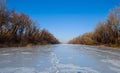 Frozen river at the bright cold day