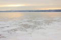 Frozen River and distant mountains Royalty Free Stock Photo