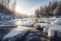 a frozen river with icicles and snowflakes in the background Royalty Free Stock Photo