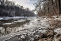 a frozen river with icicles and snowflakes in the background Royalty Free Stock Photo