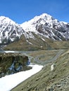 frozen river and Karakoram Highway, Karakoram Highway, Pakistan Royalty Free Stock Photo