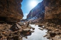 Frozen river in mountain gorge Royalty Free Stock Photo