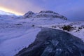 Frozen river near mountains in winter. Winter landscapes and nat