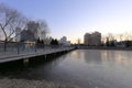 Frozen river near beijing olympic park sunrise in winter, adobe rgb