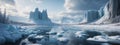 Frozen River Surrounded by Ice Covered Mountains Royalty Free Stock Photo