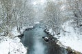 Frozen River In Winter, Snow Covered Trees In Winter