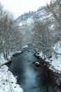 Frozen River In Winter, Snow Covered Trees In Winter