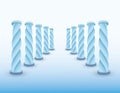 Frozen road with ice blue columns or pillars to show destination for success if life and business vector illustration