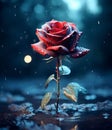 Frozen rose with frosty water droplets and moody lighting Royalty Free Stock Photo