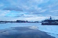 Frozen Saint Laurent river in winter in Montreal