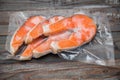 Frozen salmon fillets in a vacuum package Royalty Free Stock Photo