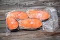 Frozen salmon fillets in a vacuum package Royalty Free Stock Photo