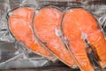 Frozen salmon fillets in a vacuum package Royalty Free Stock Photo