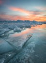 Frozen sea during sunset Royalty Free Stock Photo