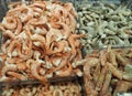 Frozen seafood, shrimp, sale in the store.