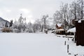 Frozen shore of the lake in winter