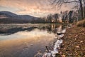 Frozen shore of Pocuvadlo lake during winter