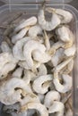 Frozen shrimp in fridge at the fish market.