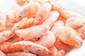 Raw frozen shrimp with ice