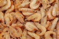 Frozen shrimps spread out evenly.